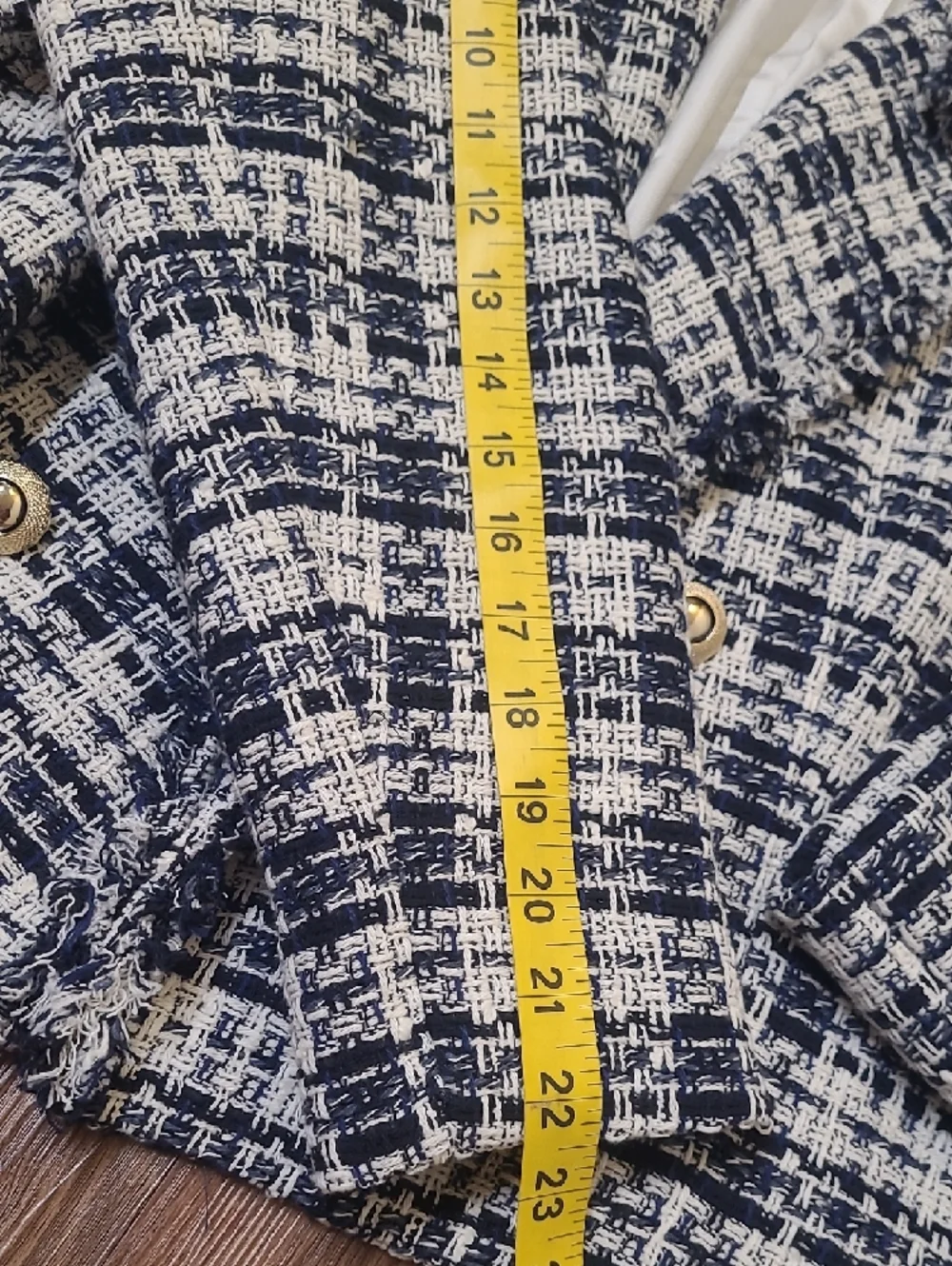 ZARA Navy and White Tweed Double-Breasted Crop Blazer